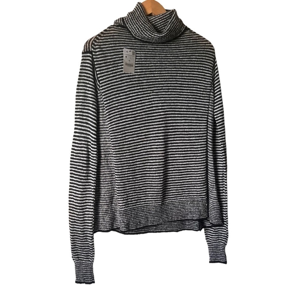 Zara Knit Mohair Stripe Turtle Neck Top Size Medium